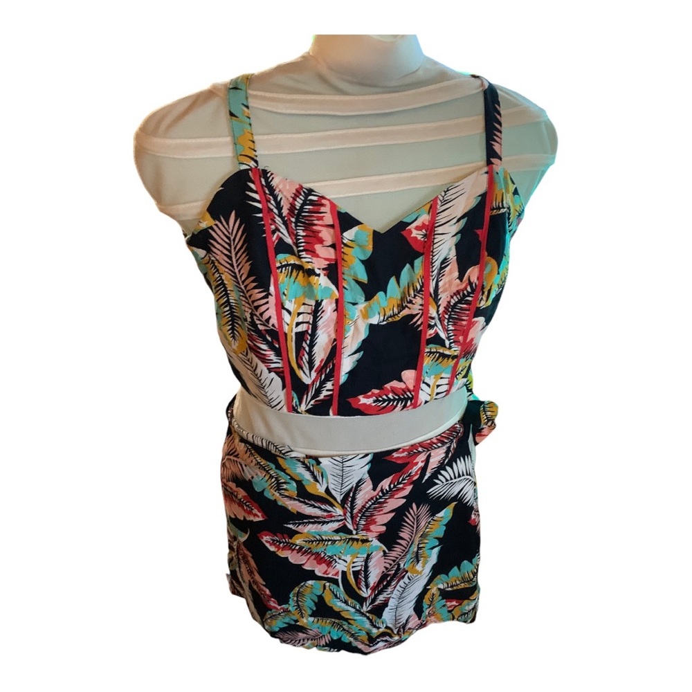 B.O.G Collective Black Palm Tree Print Two-Piece Skirt and Top Set - NWT